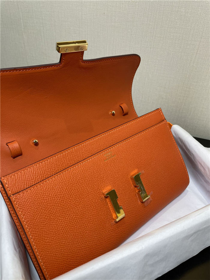 Hermes Constance To Go Long Wallet Epsom Leather Orange Gold-Metal WAX High