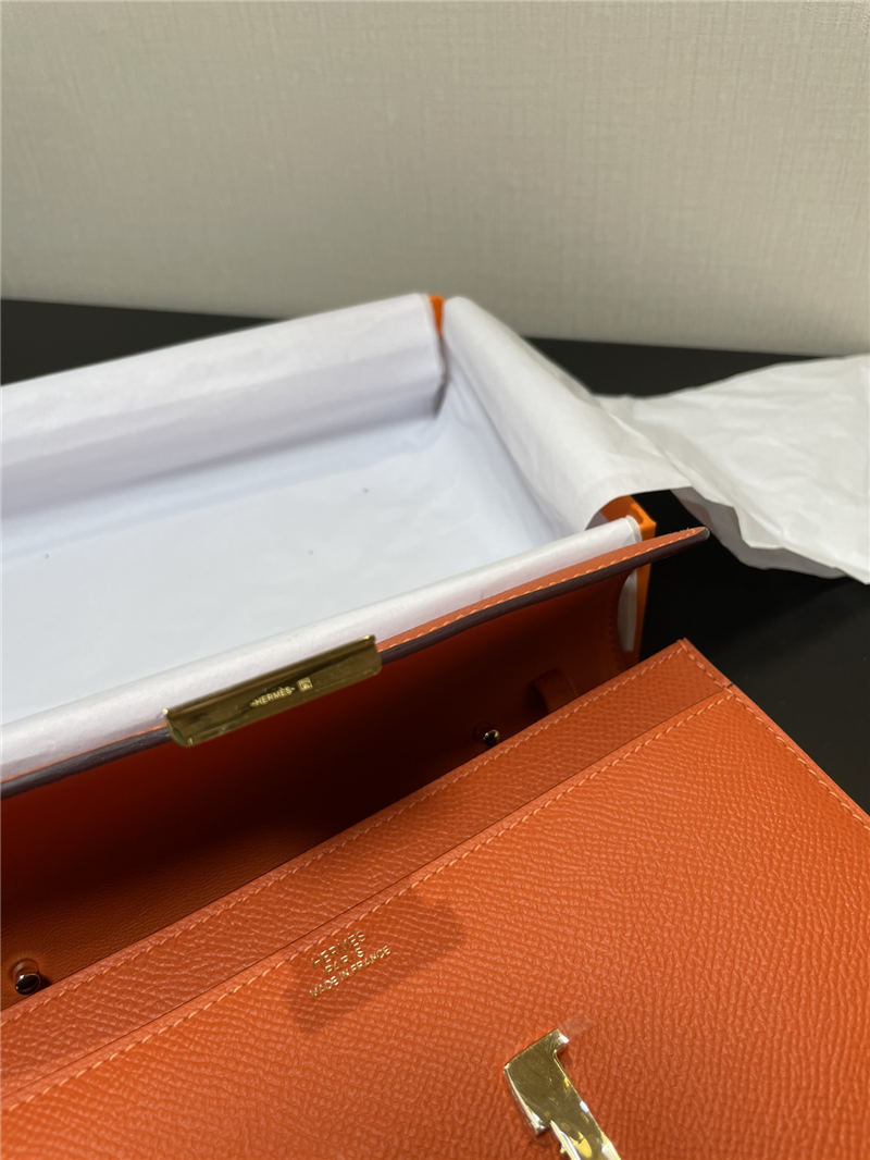 Hermes Constance To Go Long Wallet Epsom Leather Orange Gold-Metal WAX High