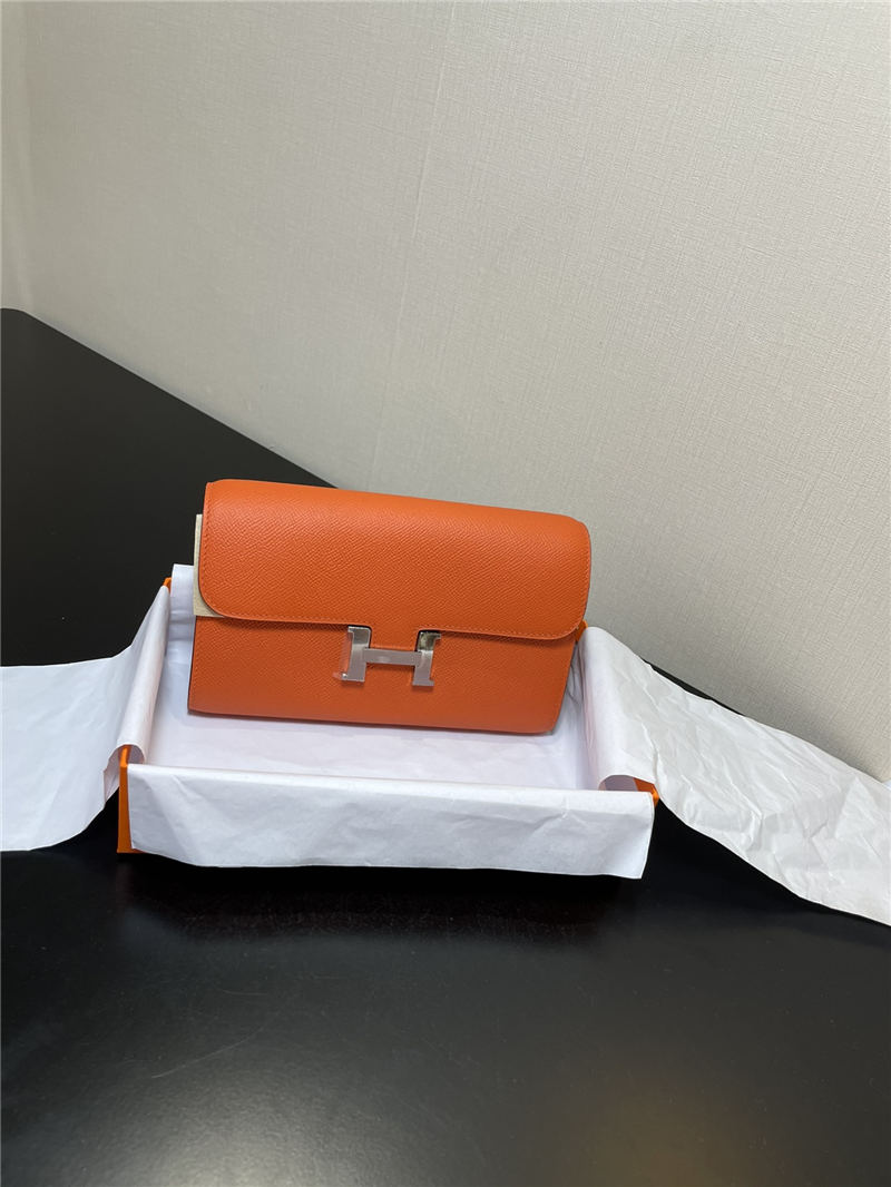 Hermes Constance To Go Long Wallet Epsom Leather Orange Silver-Metal WAX High