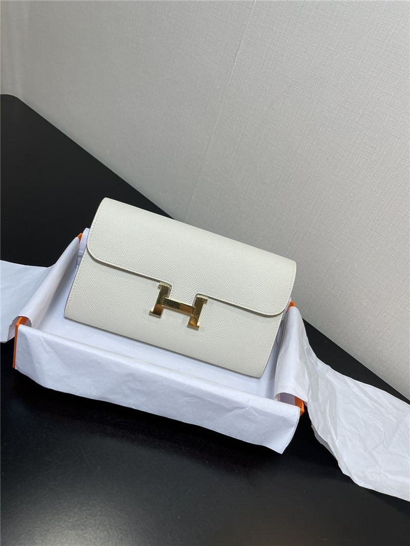 Hermes Constance To Go Long Wallet Epsom Leather White Gold-Metal WAX High