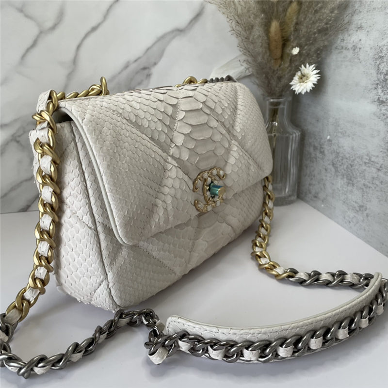 Chanel 19 Flap Bag Snake Gold-Tone, Silver-Tone & Ruthenium-Finish Metal High