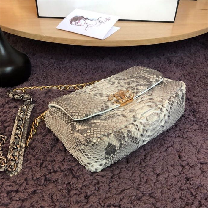 Chanel 19 Flap Bag Snake Gold-Tone, Silver-Tone & Ruthenium-Finish Metal High