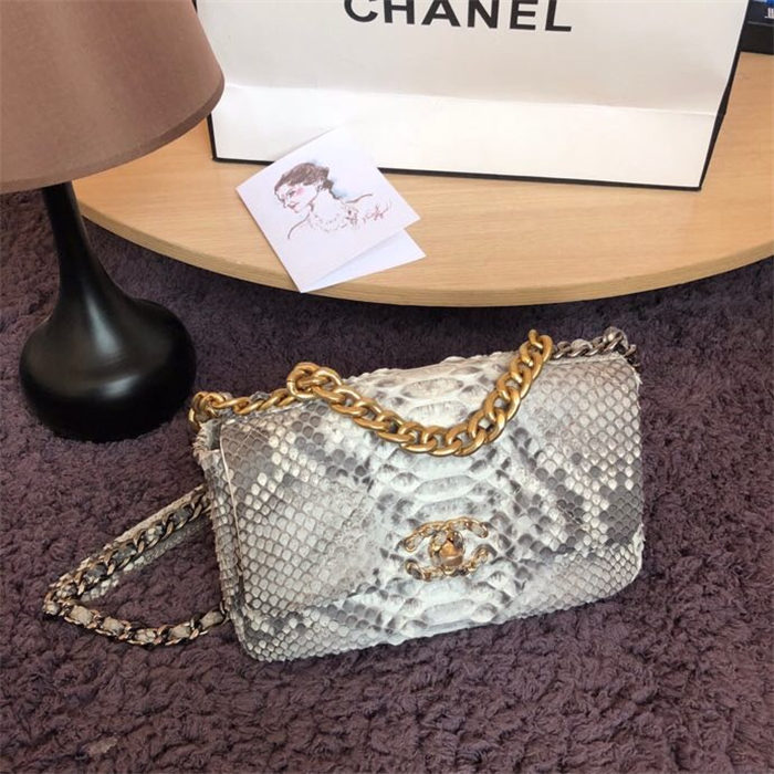 Chanel 19 Flap Bag Snake Gold-Tone, Silver-Tone & Ruthenium-Finish Metal High