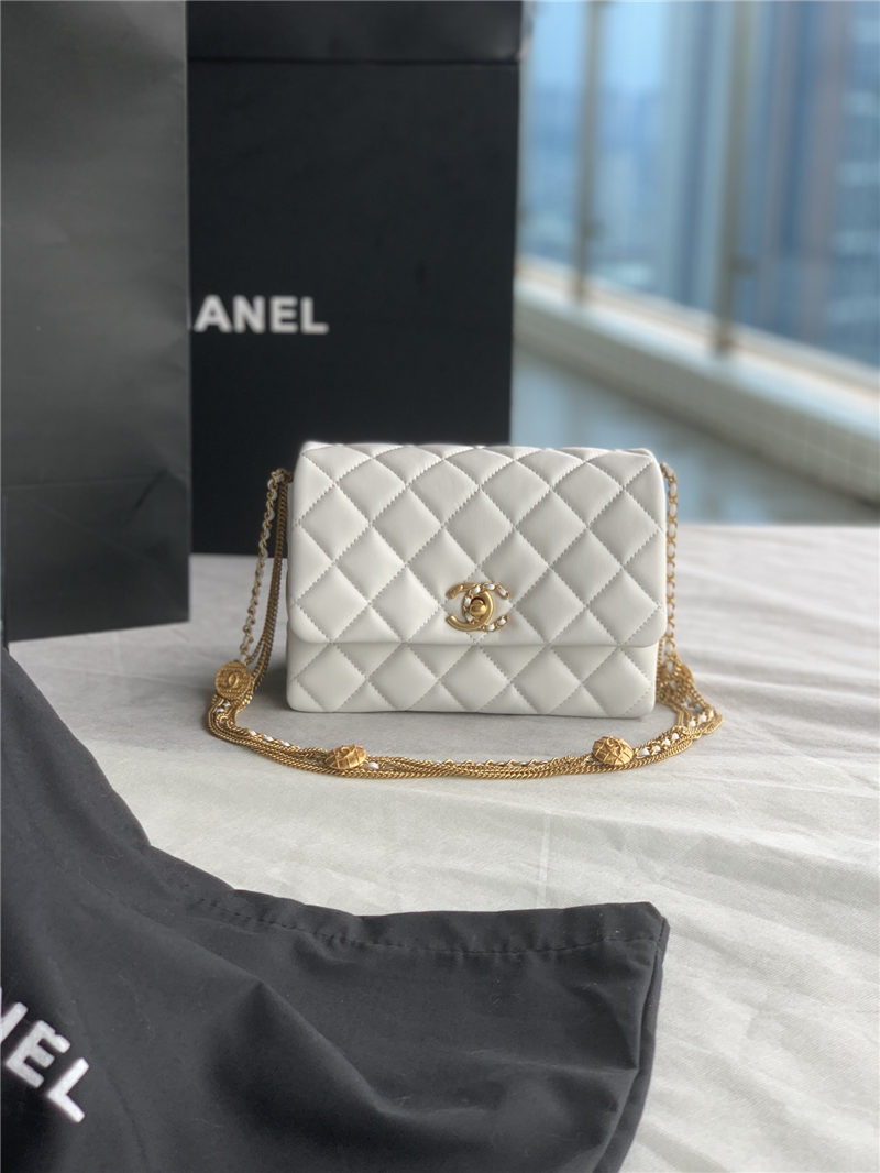 Chanel MINI FLAP BAG AS3378 Lambskin & Gold-Tone Metal White High