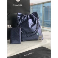 Chanel 22 LARGE HANDBAG Metallic Calfskin & Gold-Tone Metal AS3262 Navy High