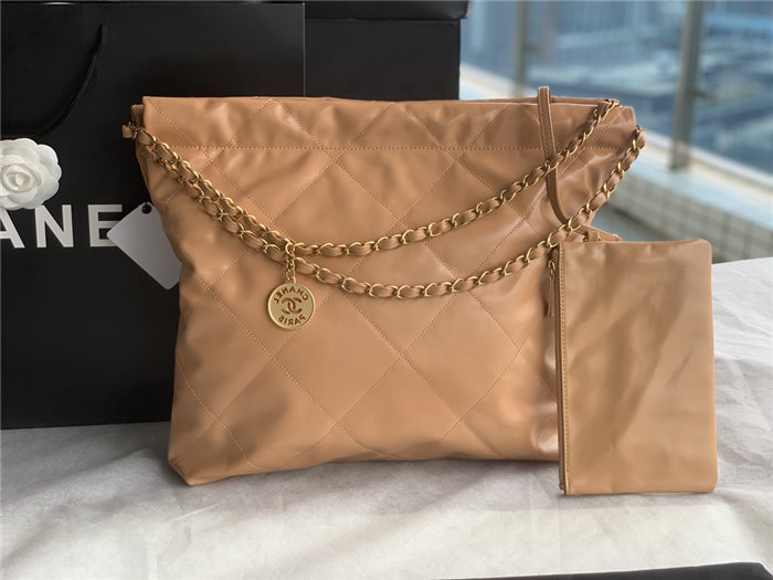 Chanel 22 MEDIUM HANDBAG Shiny Calfskin & Gold-Tone Metal AS3261 Camel High