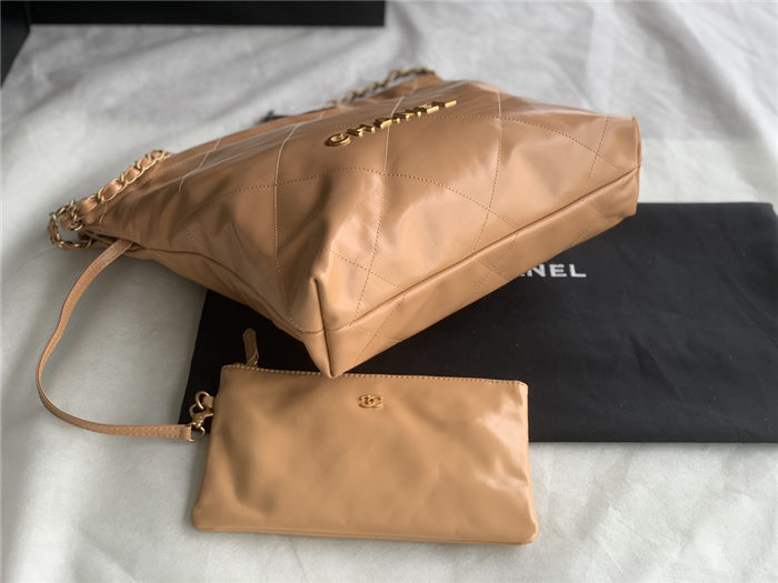 Chanel 22 SMALL HANDBAG Shiny Calfskin & Gold-Tone Metal AS3260 Camel High