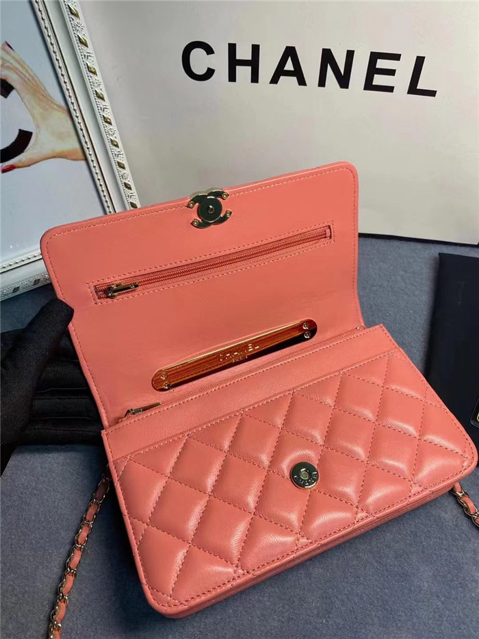 Chanel Wallet on Chain With Handle AP2844 Lambskin & Gold-Tone Metal Coral High