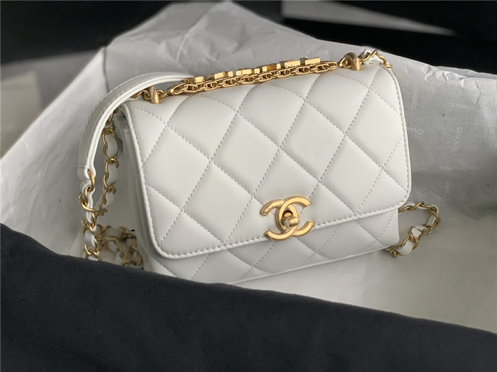 MINI FLAP BAG Lambskin, Strass & Gold-Tone Metal AS3239 White High