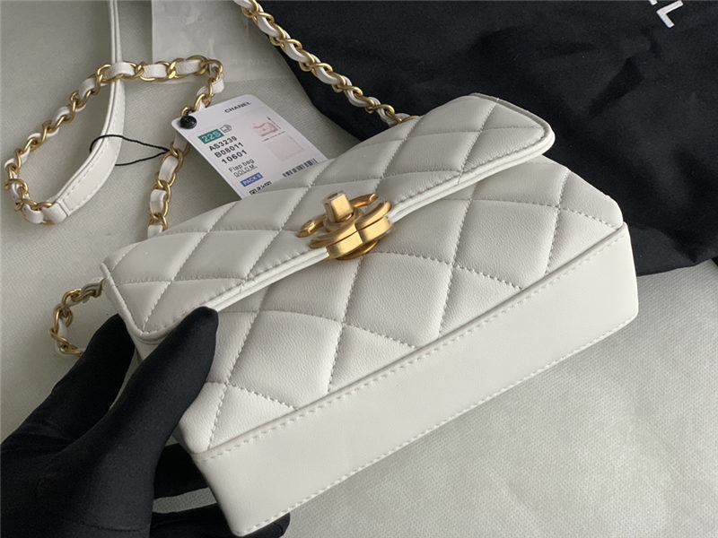 MINI FLAP BAG Lambskin, Strass & Gold-Tone Metal AS3239 White High