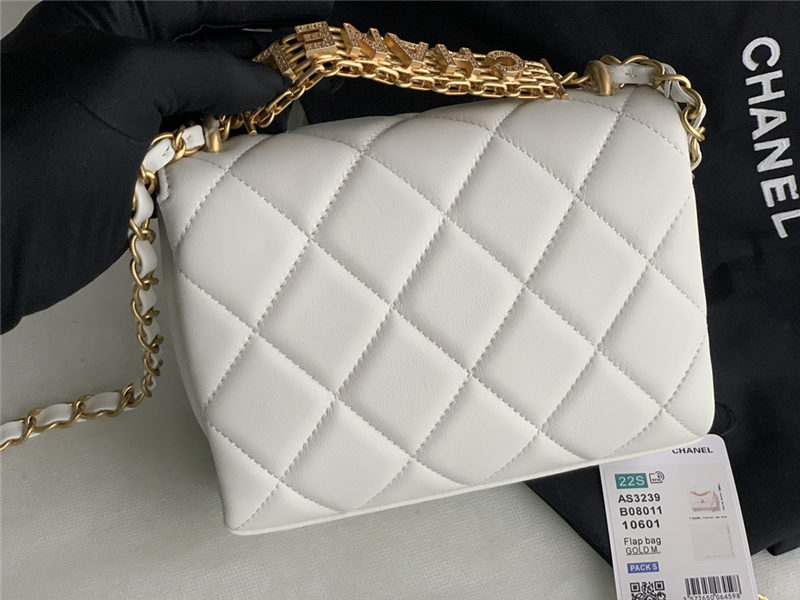 MINI FLAP BAG Lambskin, Strass & Gold-Tone Metal AS3239 White High