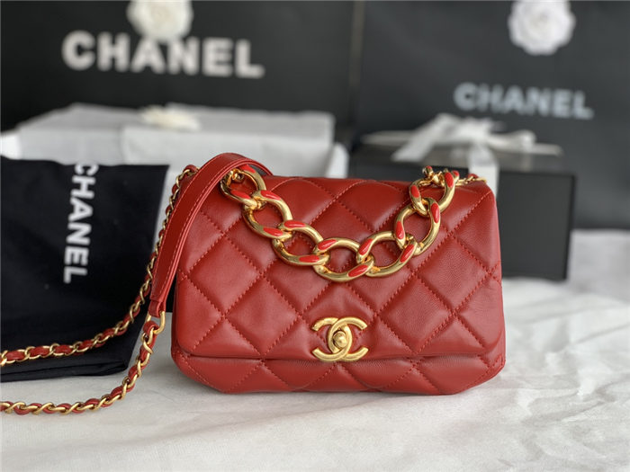 Mini Flap Bag AS3366 Lambskin & Gold-Tone Metal Red High