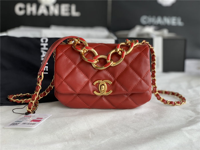 Supermini Flap Bag AS3365 Lambskin & Gold-Tone Metal Red High