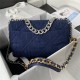 Large Chanel 19 Flap Bag Denim Silver Metal High