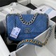 Large Chanel 19 Flap Bag Denim Silver Metal High