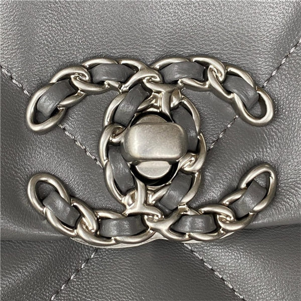 Chanel 19 Flap Bag Goatskin/Lambskin Dark Grey Silver High