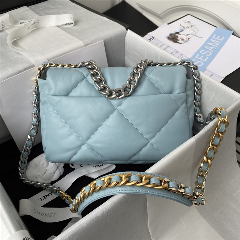 Chanel 19 Flap Bag Goatskin/Lambskin Blue Silver High