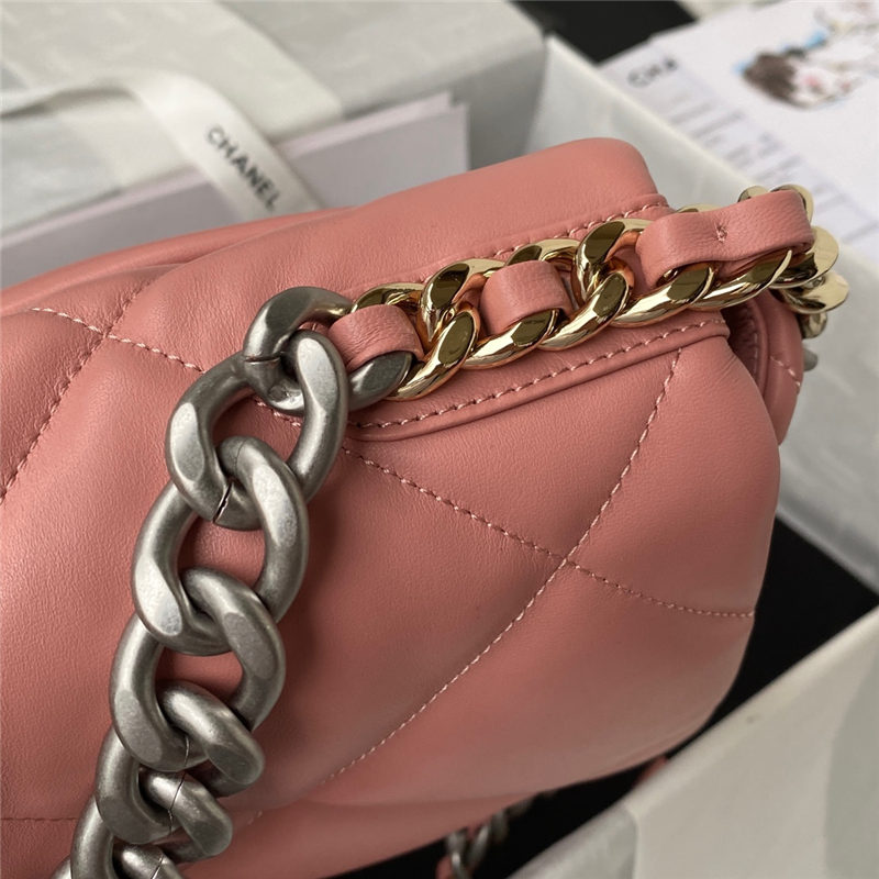 Large Chanel 19 Flap Bag Goatskin/Lambskin Coral Silver High