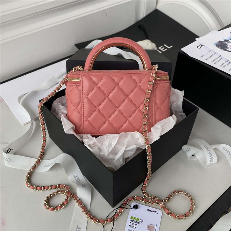 Chanel VANITY WITH CHAIN AP2846 Lambskin & Gold-Tone Metal Coral A