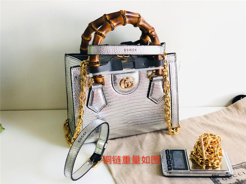 Gucci Diana mini tote bag 675800 Lizard Silver High