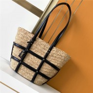 PANIER MEDIUM BAG IN NATURAL RAFFIA AND SMOOTH LEATHER High