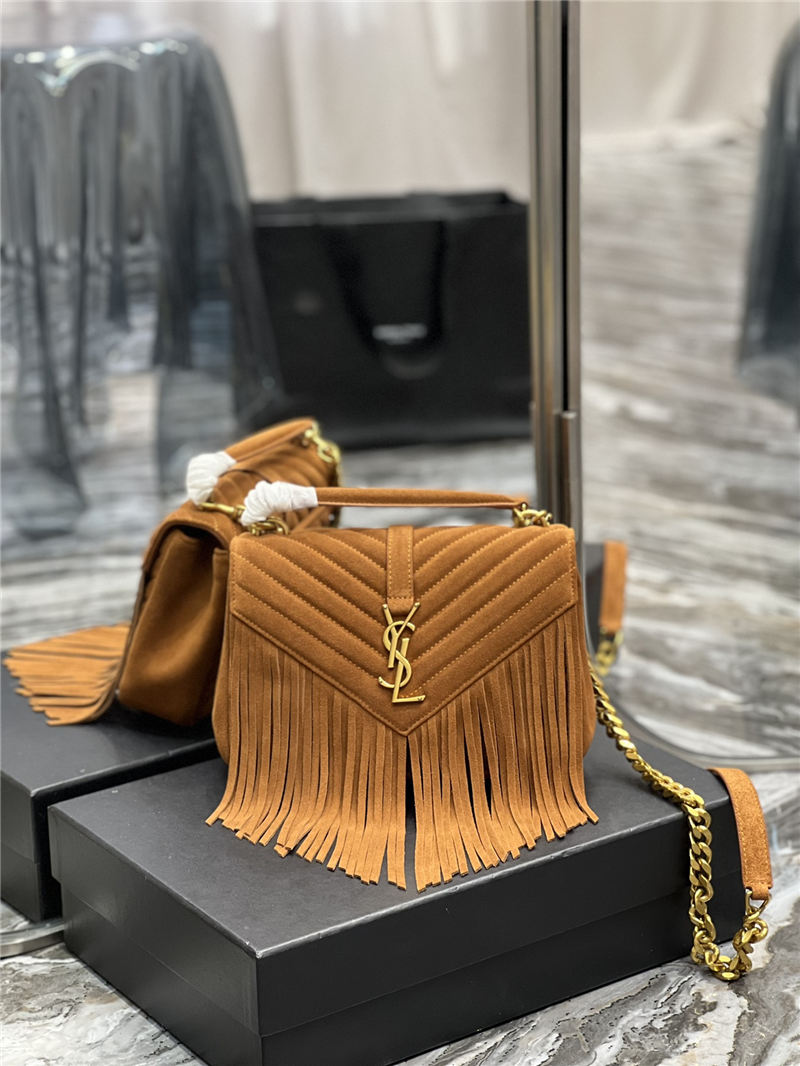 COLLEGE MEDIUM CHAIN BAG IN LIGHT SUEDE WITH FRINGES High