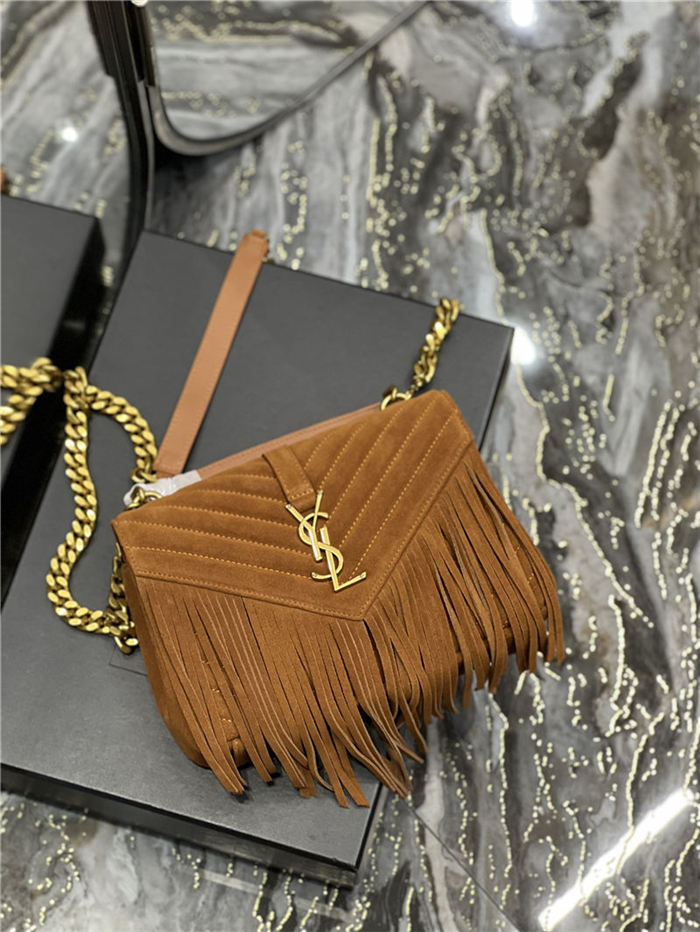 COLLEGE MEDIUM CHAIN BAG IN LIGHT SUEDE WITH FRINGES High