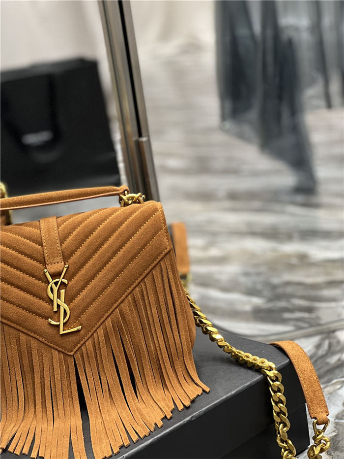 COLLEGE MEDIUM CHAIN BAG IN LIGHT SUEDE WITH FRINGES High