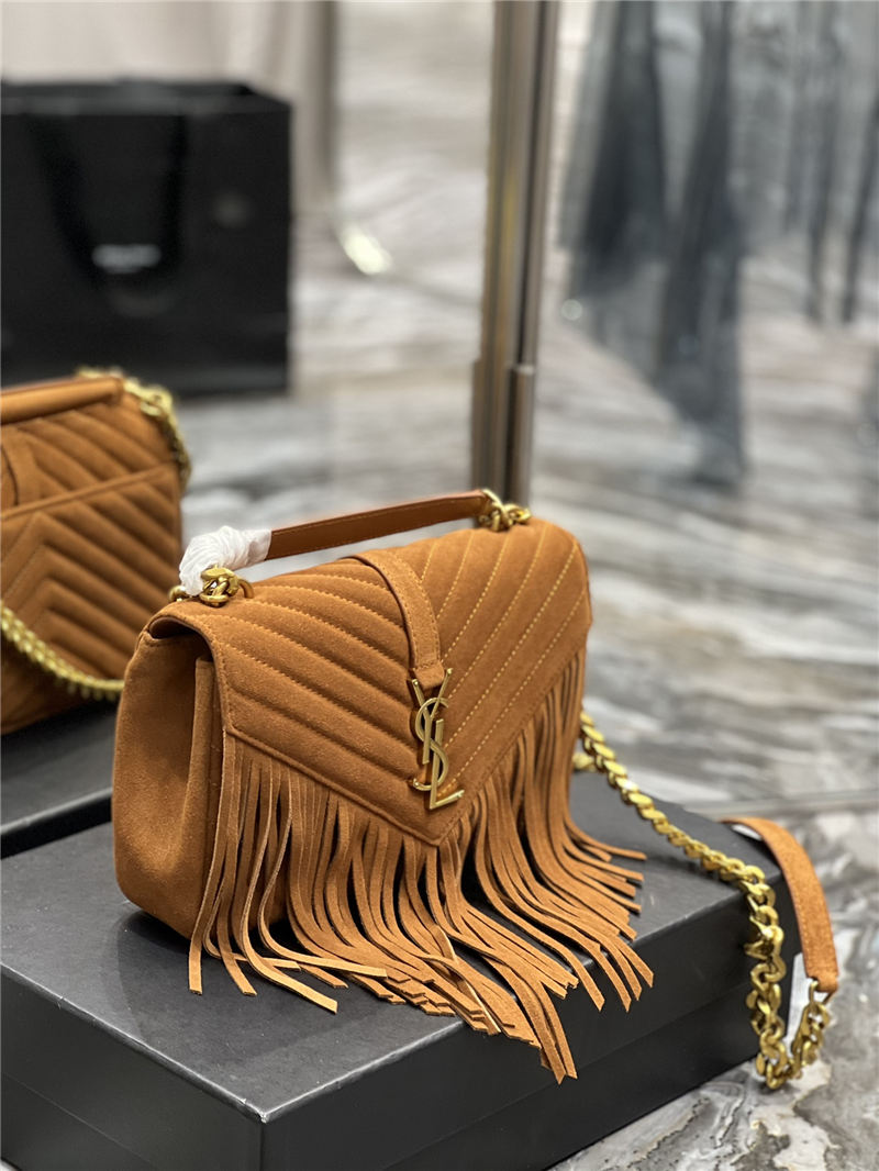 COLLEGE MEDIUM CHAIN BAG IN LIGHT SUEDE WITH FRINGES High