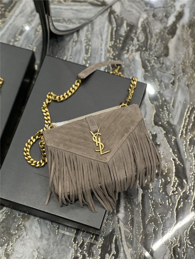 COLLEGE MEDIUM CHAIN BAG IN LIGHT SUEDE WITH FRINGES High