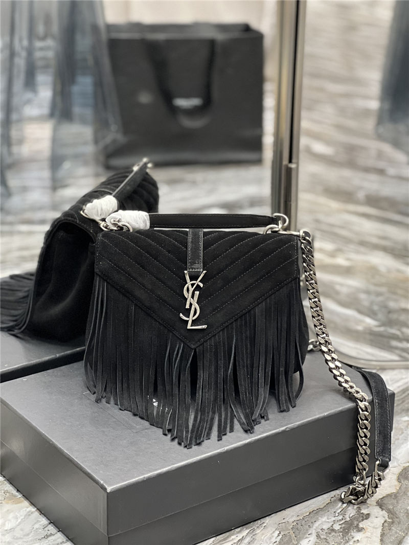 COLLEGE MEDIUM CHAIN BAG IN LIGHT SUEDE WITH FRINGES High