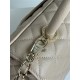 FLAP BAG WITH TOP HANDLE Grained Calfskin Beige-binding Gold Metal High