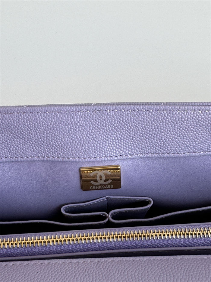 FLAP BAG WITH TOP HANDLE Grained Calfskin Purple-binding Gold Metal High