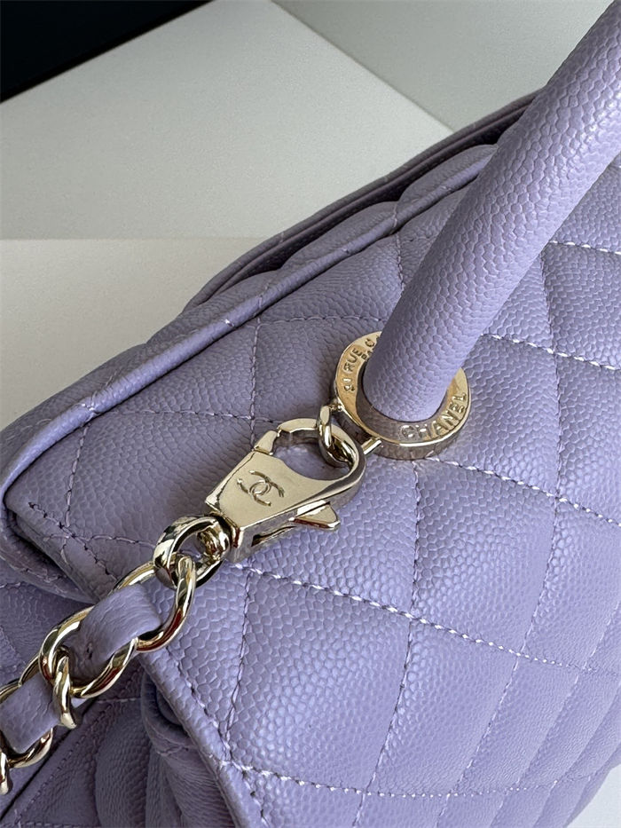 FLAP BAG WITH TOP HANDLE Grained Calfskin Purple-binding Gold Metal High