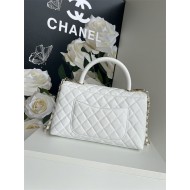 FLAP BAG WITH TOP HANDLE Grained Calfskin White-binding Gold Metal High