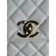 FLAP BAG WITH TOP HANDLE Grained Calfskin White-binding Gold Metal High