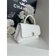 FLAP BAG WITH TOP HANDLE Grained Calfskin White-binding Gold Metal High