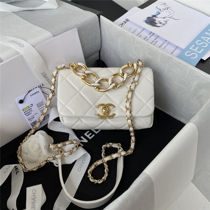 Supermini Flap Bag AS3365 Lambskin & Gold-Tone Metal White A