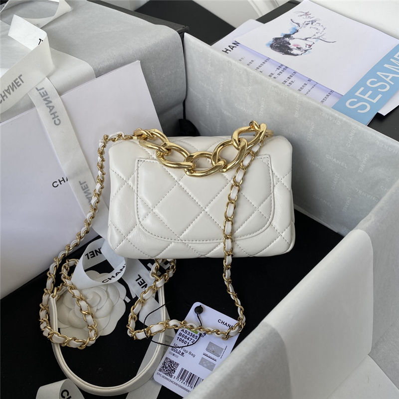 Supermini Flap Bag AS3365 Lambskin & Gold-Tone Metal White A