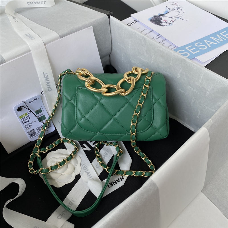 Supermini Flap Bag AS3365 Lambskin & Gold-Tone Metal Green A