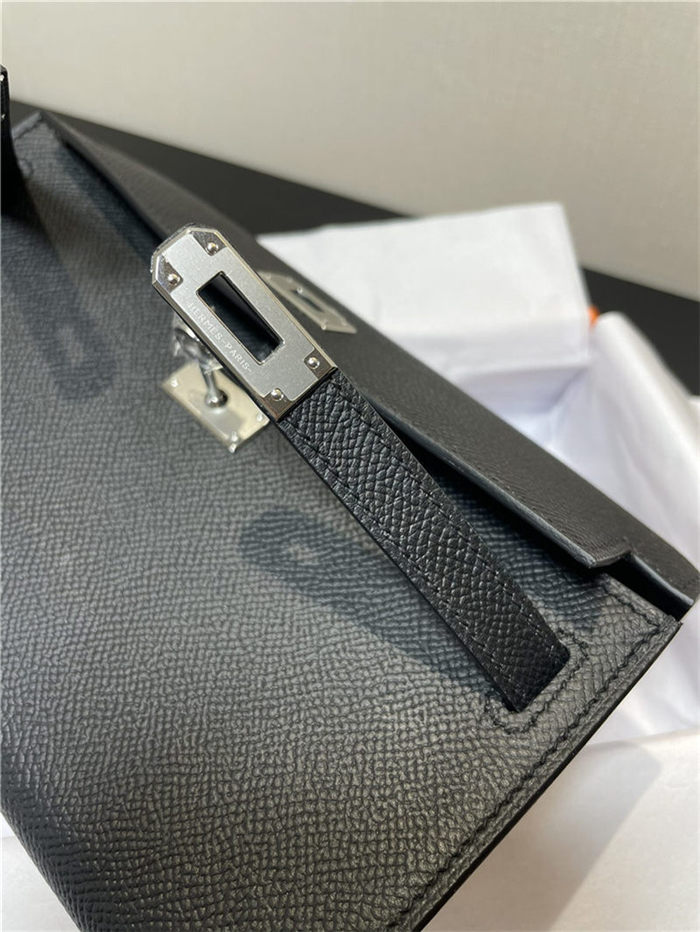 Hermes Kelly Classique To Go wallet Epsom calfskin Black Silver-Metal WAX High