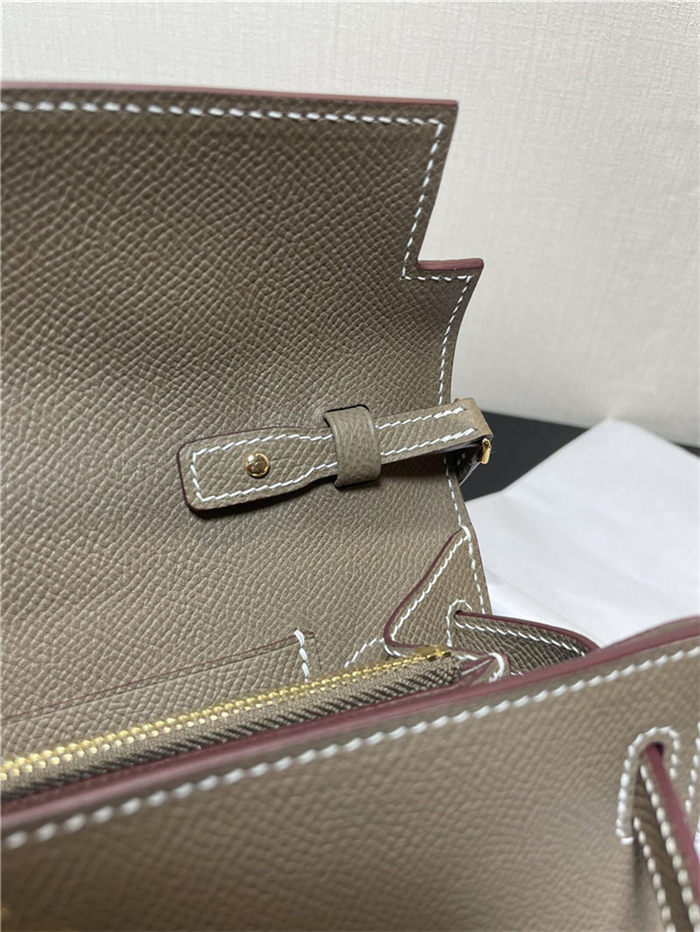 Hermes Kelly Classique To Go wallet Epsom calfskin Etoupe Gold-Metal WAX High