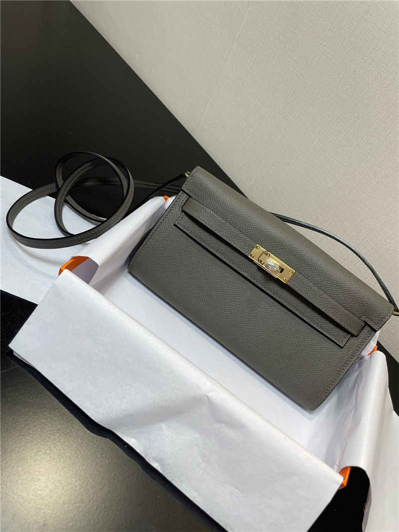 Hermes Kelly Classique To Go wallet Epsom calfskin Dark Grey Gold-Metal WAX High