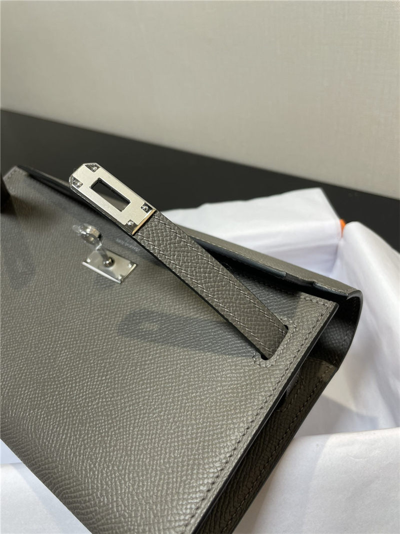 Hermes Kelly Classique To Go wallet Epsom calfskin Dark Grey Silver-Metal WAX High