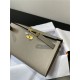 Hermes Kelly Classique To Go wallet Epsom calfskin Light Grey Gold-Metal WAX High