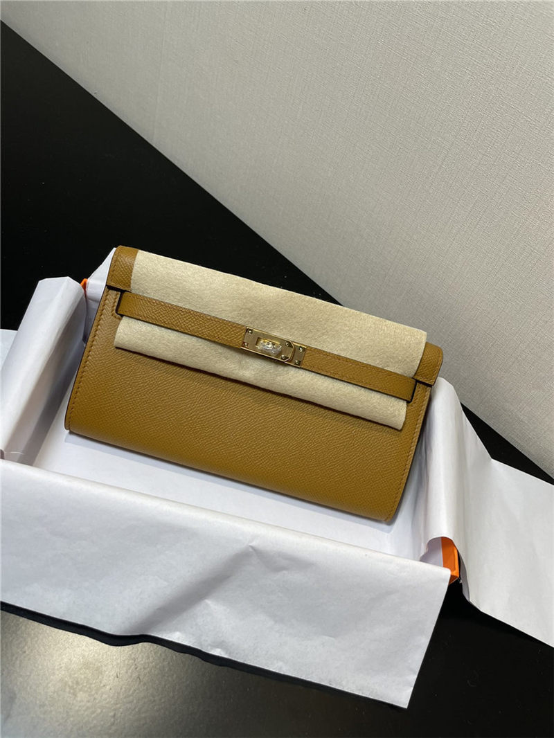 Hermes Kelly Classique To Go wallet Epsom calfskin Camel Gold-Metal WAX High