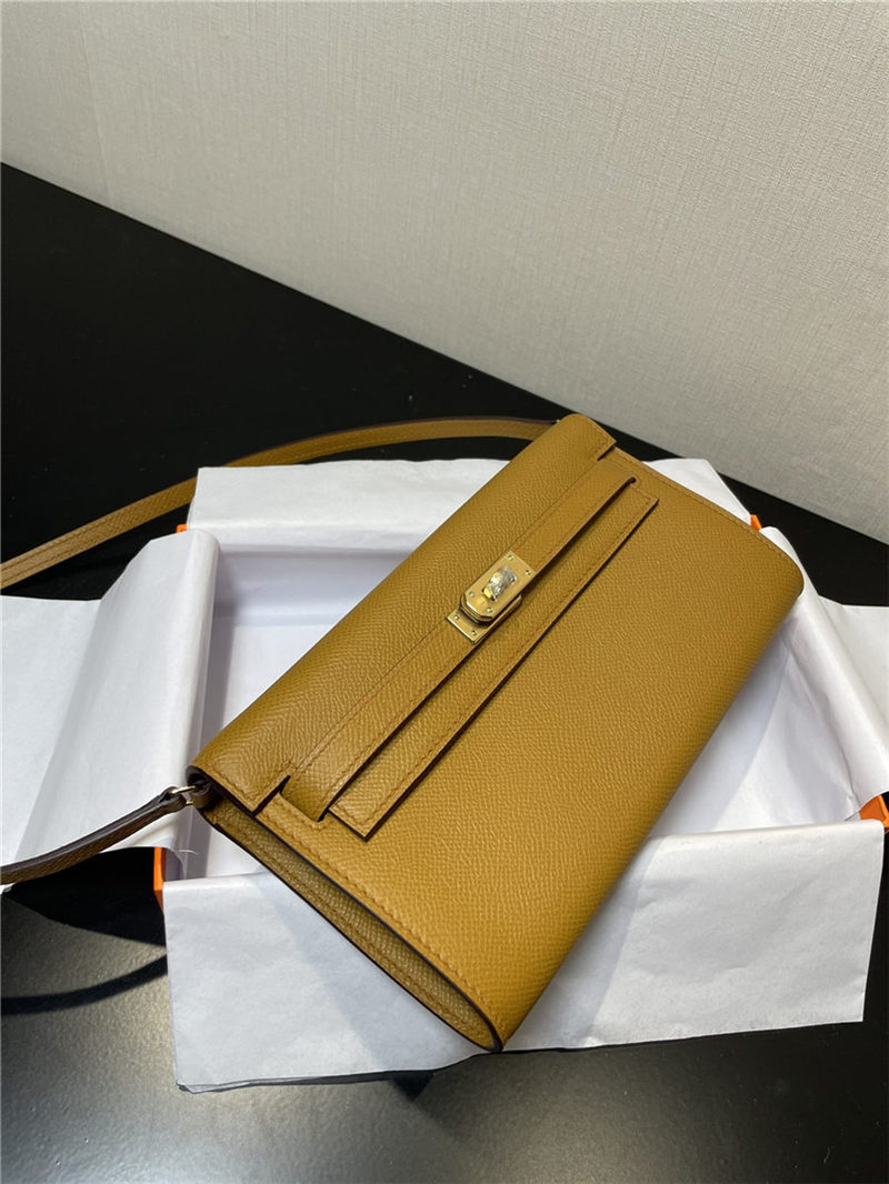 Hermes Kelly Classique To Go wallet Epsom calfskin Camel Gold-Metal WAX High