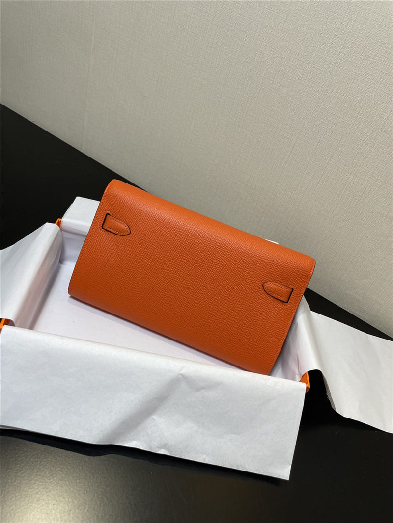 Hermes Kelly Classique To Go wallet Epsom calfskin Orange Gold-Metal WAX High