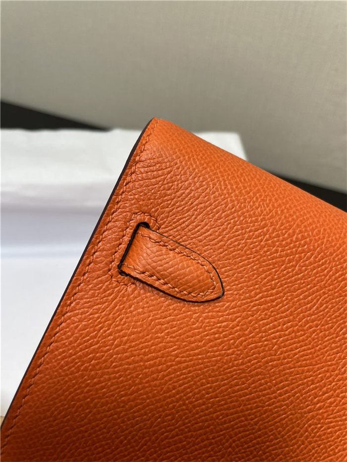 Hermes Kelly Classique To Go wallet Epsom calfskin Orange Gold-Metal WAX High