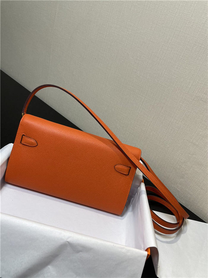 Hermes Kelly Classique To Go wallet Epsom calfskin Orange Gold-Metal WAX High